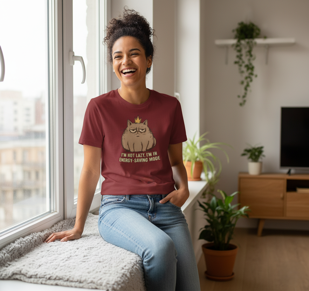 Camiseta Algodón Orgánico "Gato Energy-Saving Mode"